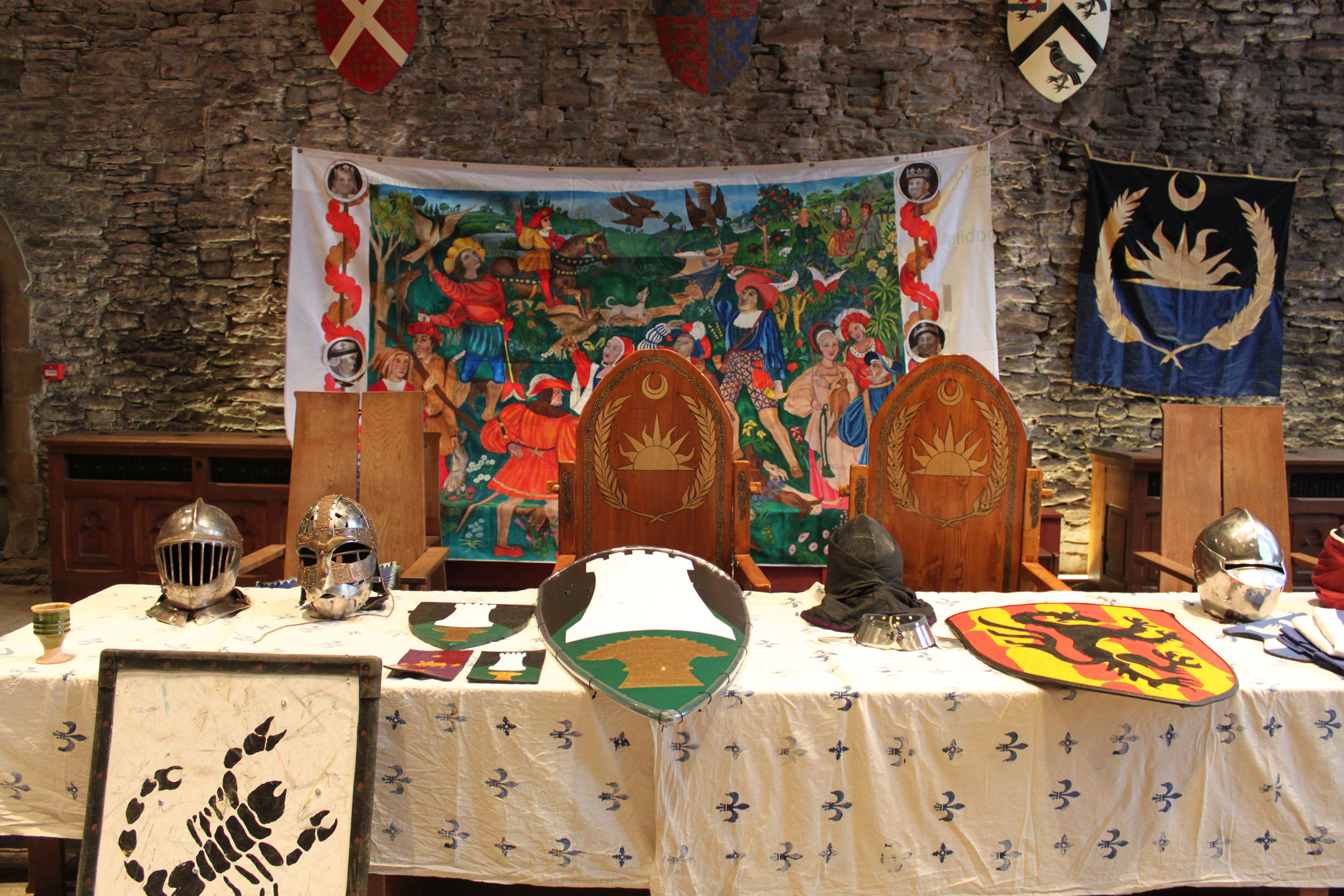 Arms of Coronet contestants on display before Coronet Tourney III